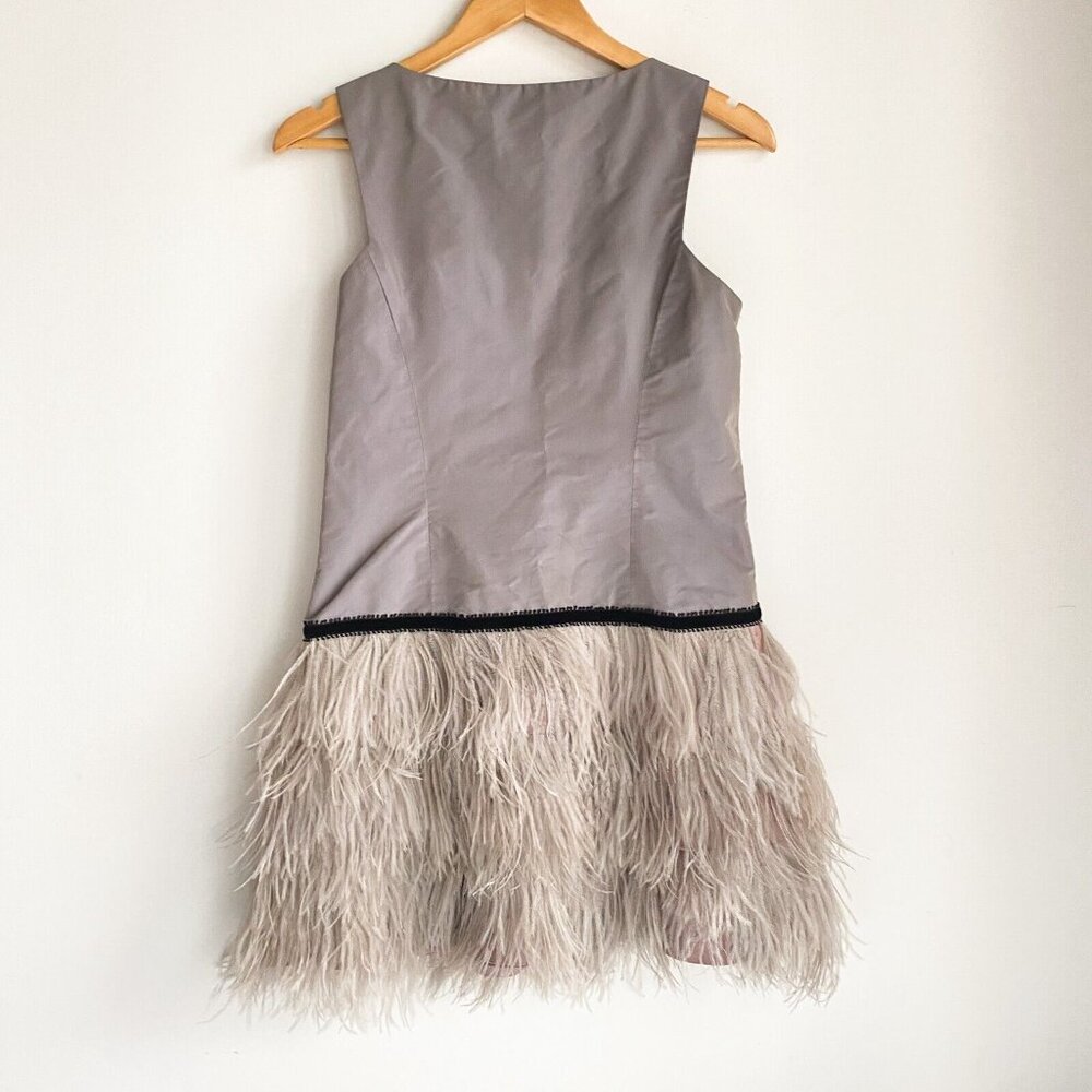 Brose Grey Silk Ostrich Feathers Short Sleeveless Cocktail Dress 6 - Picture 5 of 9